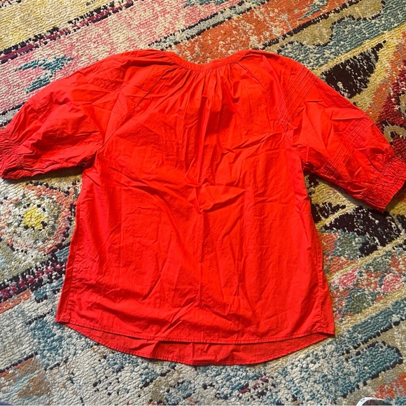 Chico’s POPLIN SHIRT SOLID PUFF SLEEVE TOP 3/4 Slv Fashion Top FLAME SCARLET - Picture 6 of 8
